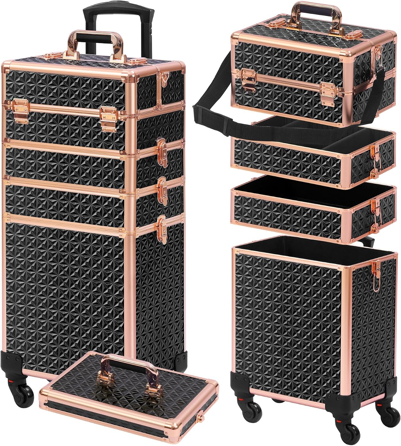 Makeup Organizer - Czarno-złoty 5-w-1 wózek na kosmetyki z