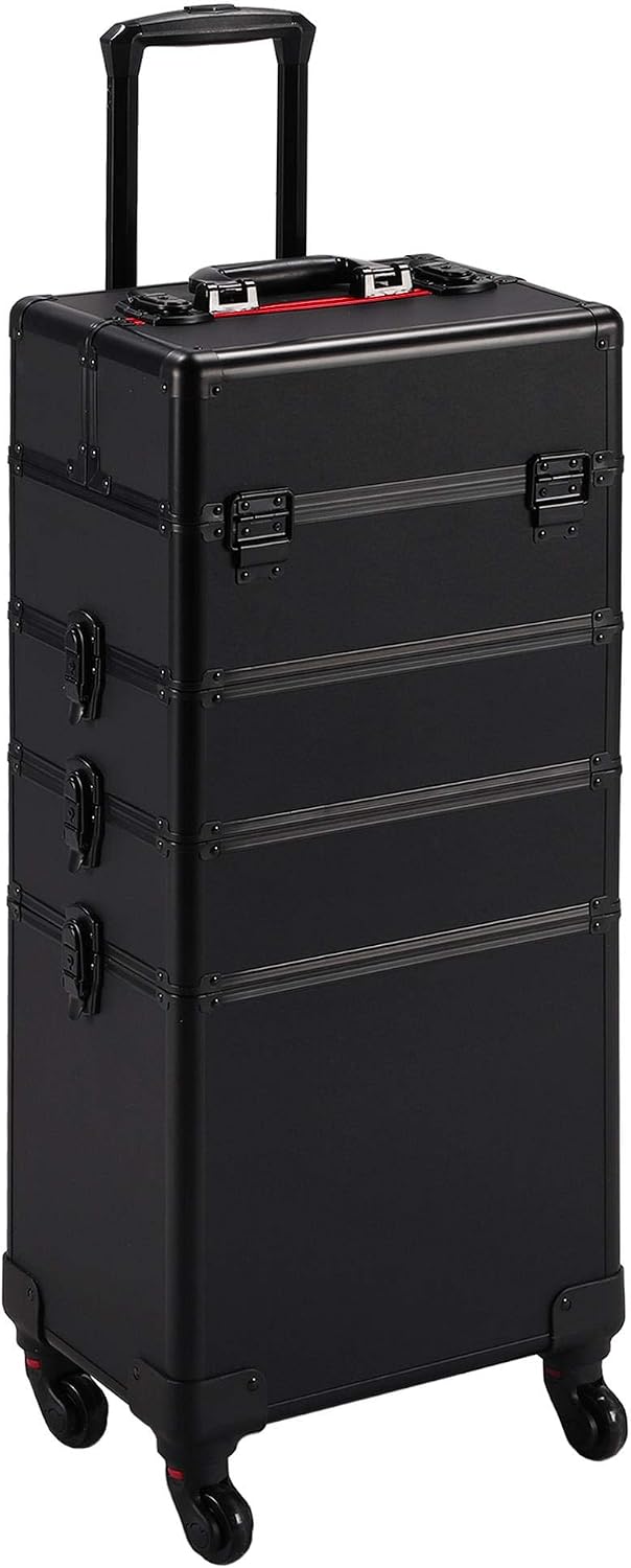 Makeup Organizer - Czarna, zamykana na klucz, 4-w-1 walizka