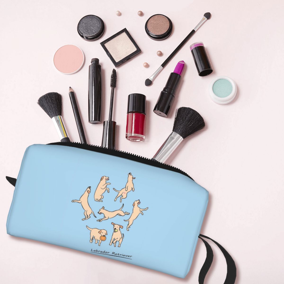 Beauty Lab Makeup - Jasnożółta kosmetyczka z labradorem retrieverem, organizer