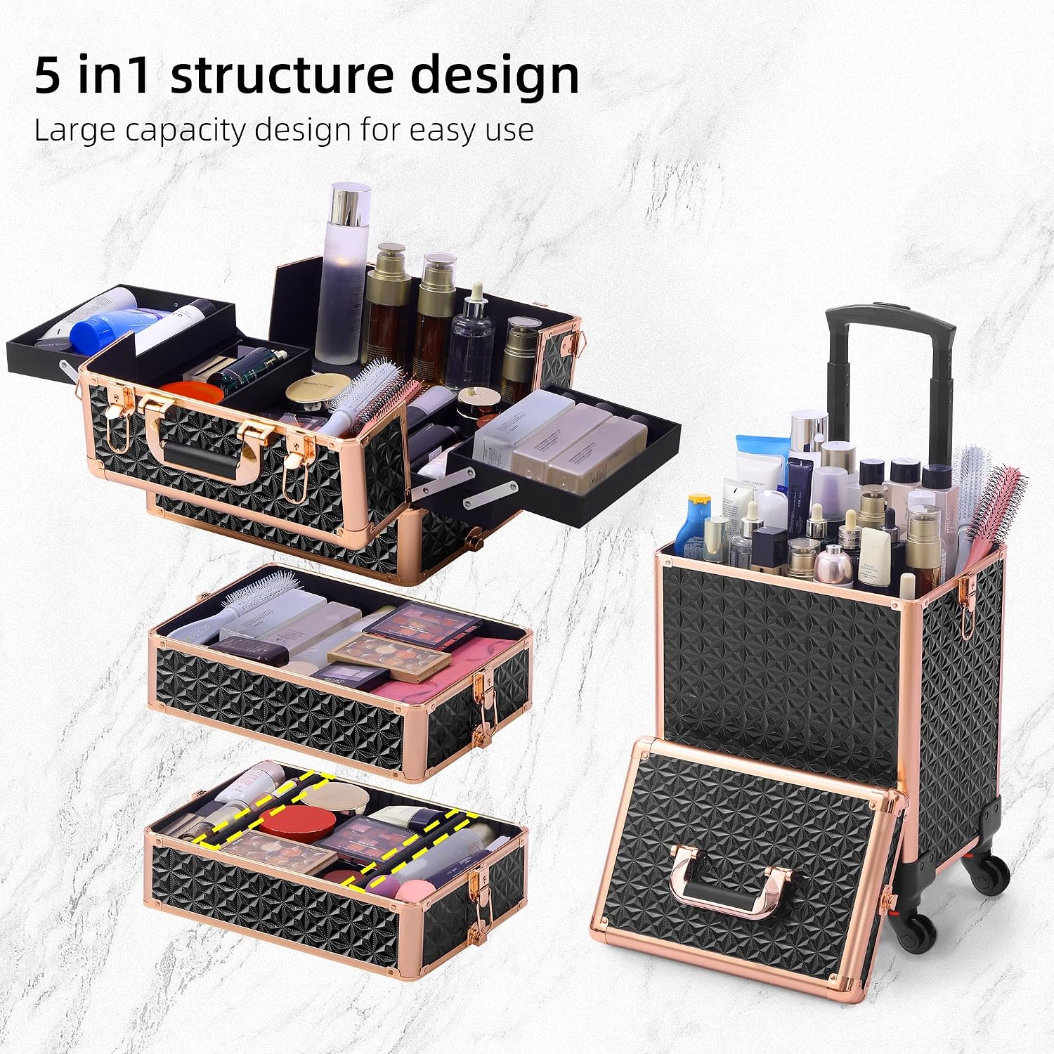 Czarno-złoty 5-w-1 wózek na ko – Makeup Organizer recenzja i cena